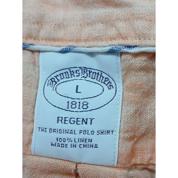 Brooks brothers mens large REGENT shirt apricot peach 100% linen shortsleeve - Picture 6 of 8